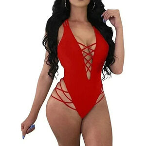 LAGSHIAN Womens Sexy One Piece Lace Up Straps Swimsuit Bathing Suit Swimwear S